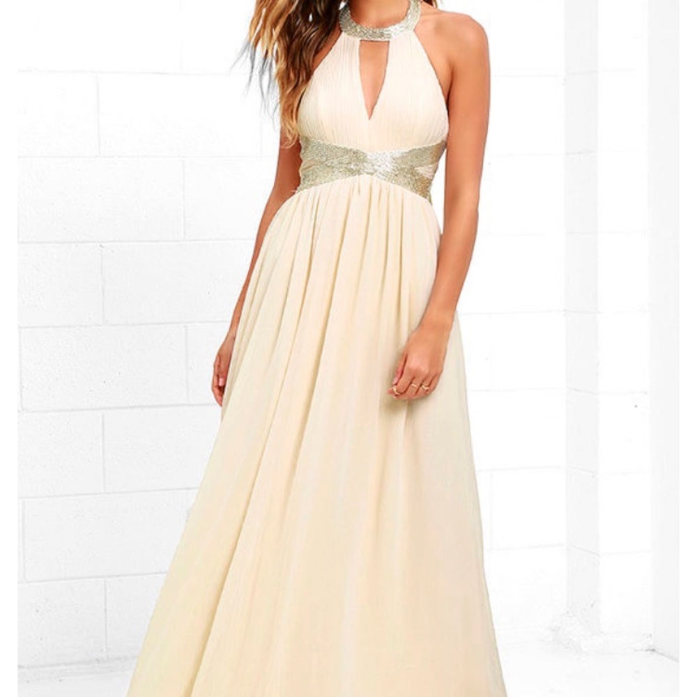 LULUS cream, beaded gown-new. Prom or wedding